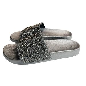 INC Concepts Women's Silver Rhinestone Peymin Pool Slides size 10